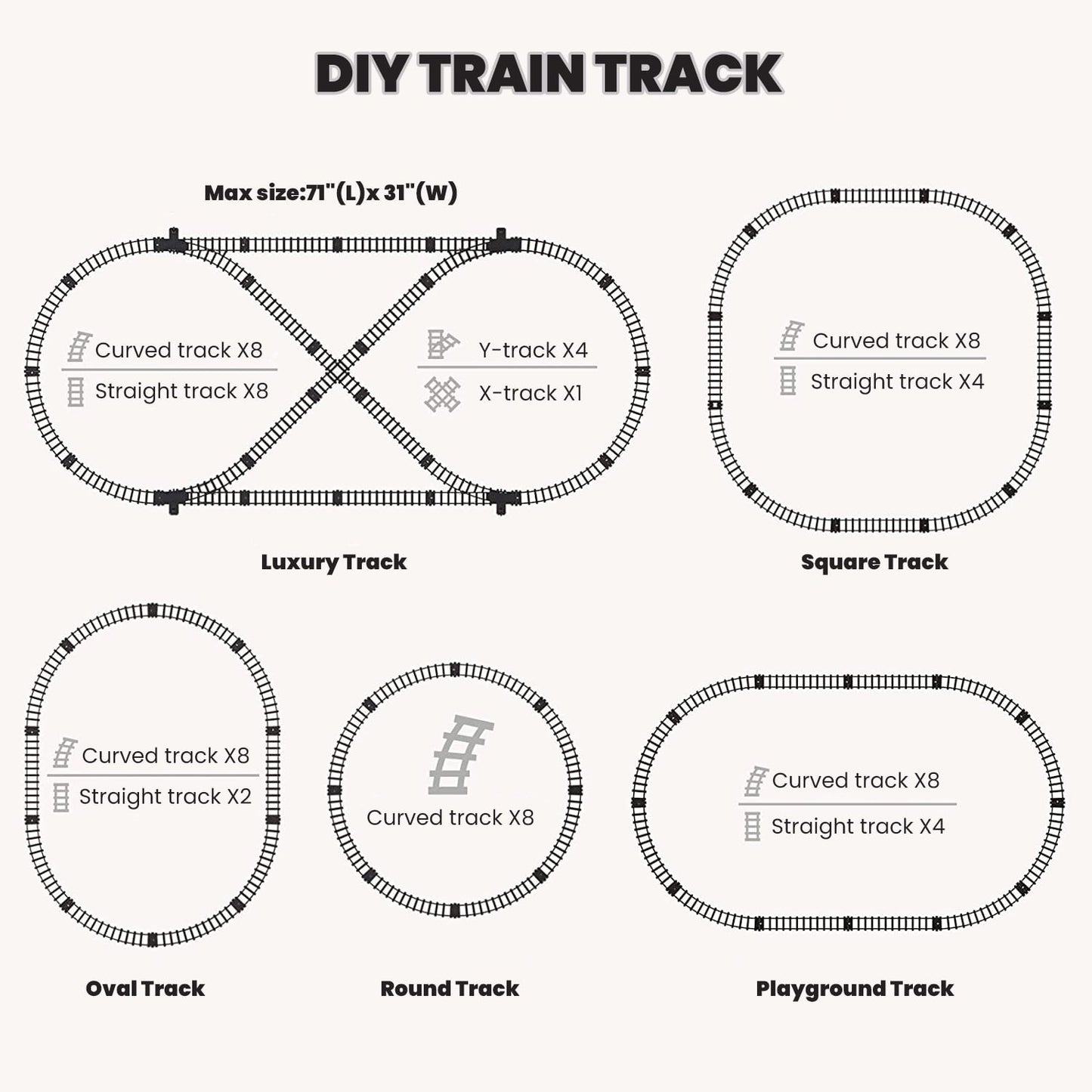 Train Set with Remote Control, AUOSHI Electric Train Track W/Cargo Vehicle, Light & Sounds, Plastic Steam Locomotive Engine Train Toy Educational Gift for 5 6 7 8+ Years Old Boys Girls