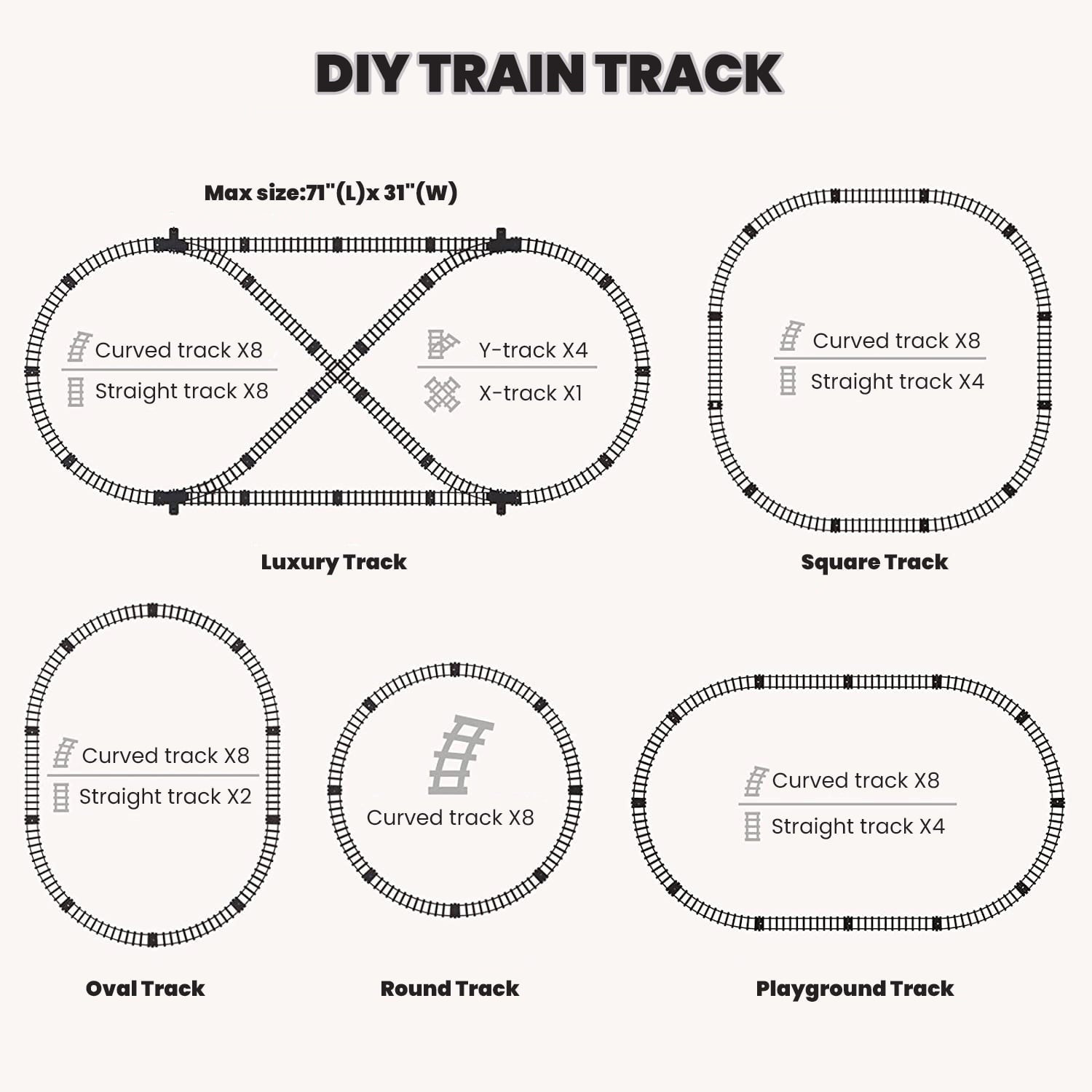 Train Set with Remote Control, AUOSHI Electric Train Track W/Cargo Vehicle, Light & Sounds, Plastic Steam Locomotive Engine Train Toy Educational Gift for 5 6 7 8+ Years Old Boys Girls