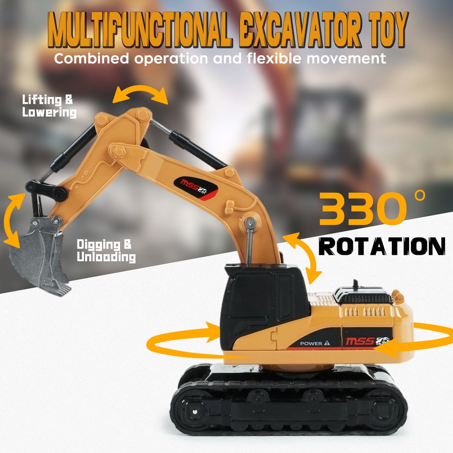 BRRRRT 1/64 Mini Remote Control Excavator, 2.4Ghz Remote Control Construction Vehicles with Metal Shovel, RC Excavator Birthday Gifts for Boys and Girls Age 3+