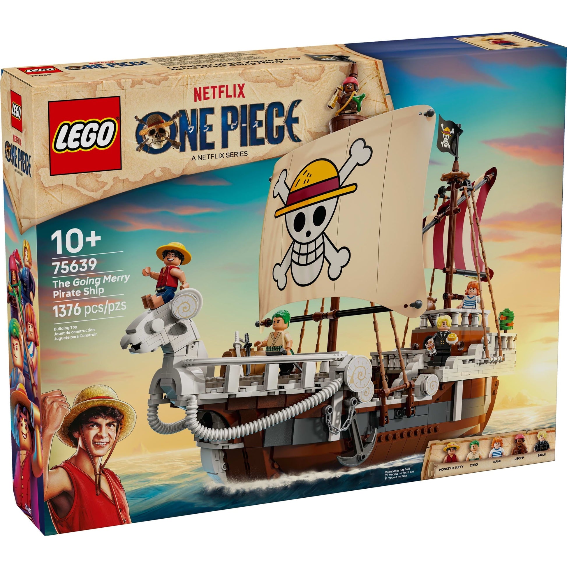 LEGO ONE Piece The Going Merry Pirate Ship Building Blocks - Pretend Play Adventure Toy for Boys & Girls, 10+ - Straw Hat Crew Toy Figures & Playset for Anime Fans - Gift for Christmas - 75639