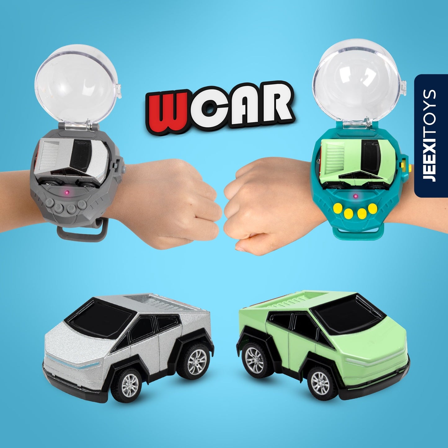 JEEXI Mini RC Car Watch Set for Kids – Wearable Remote Control Cars, LED Lights, Wrist-Mounted Controllers – Toy Cars for Boys & Girls, Fun Parent-Child Playtime - 2 Pack (Green & Gray)