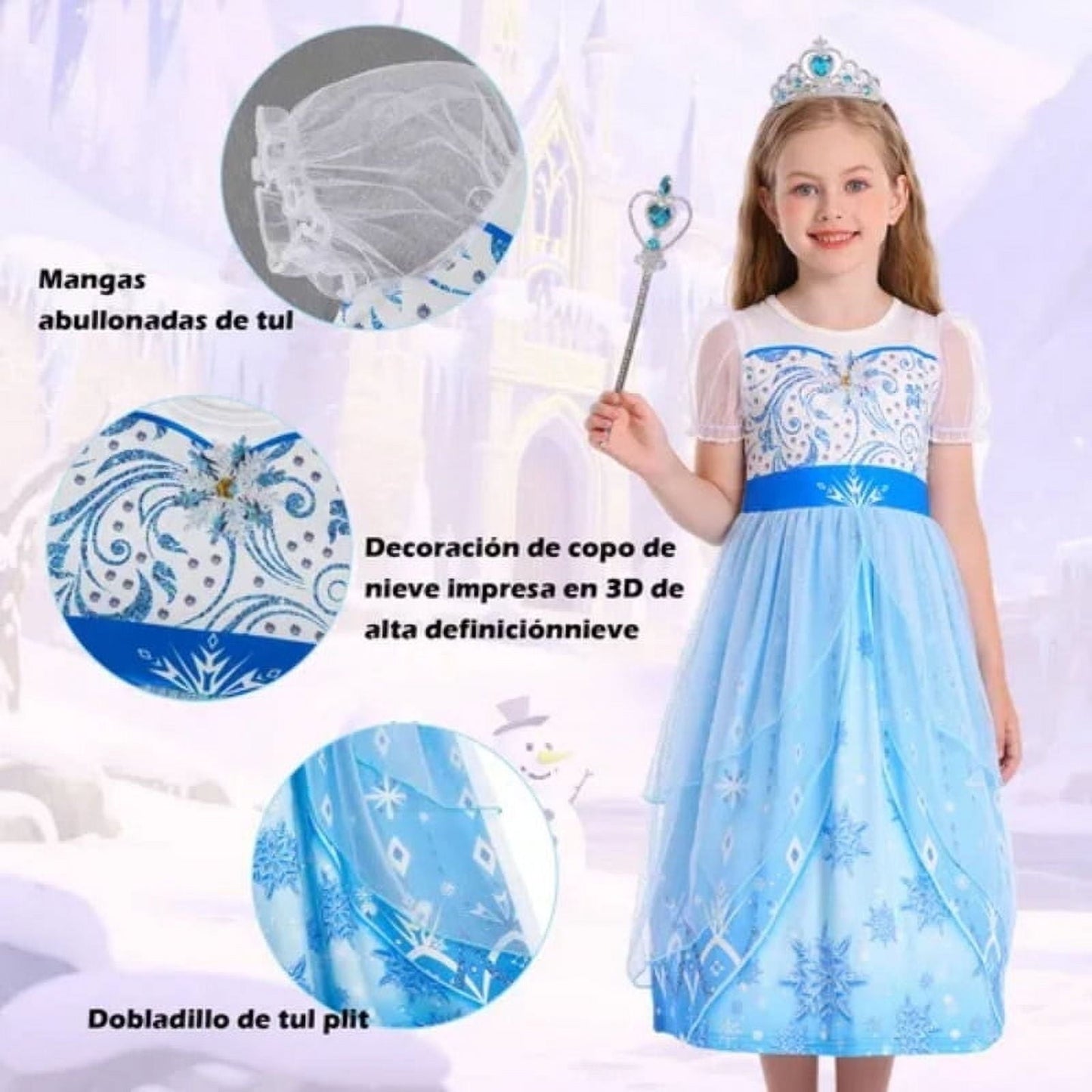 Jurebecia Girls Snow Queen Dress Princess Costume Halloween Birthday Party Dresses up for Toddler Girl Kids 4t (3-4Years)