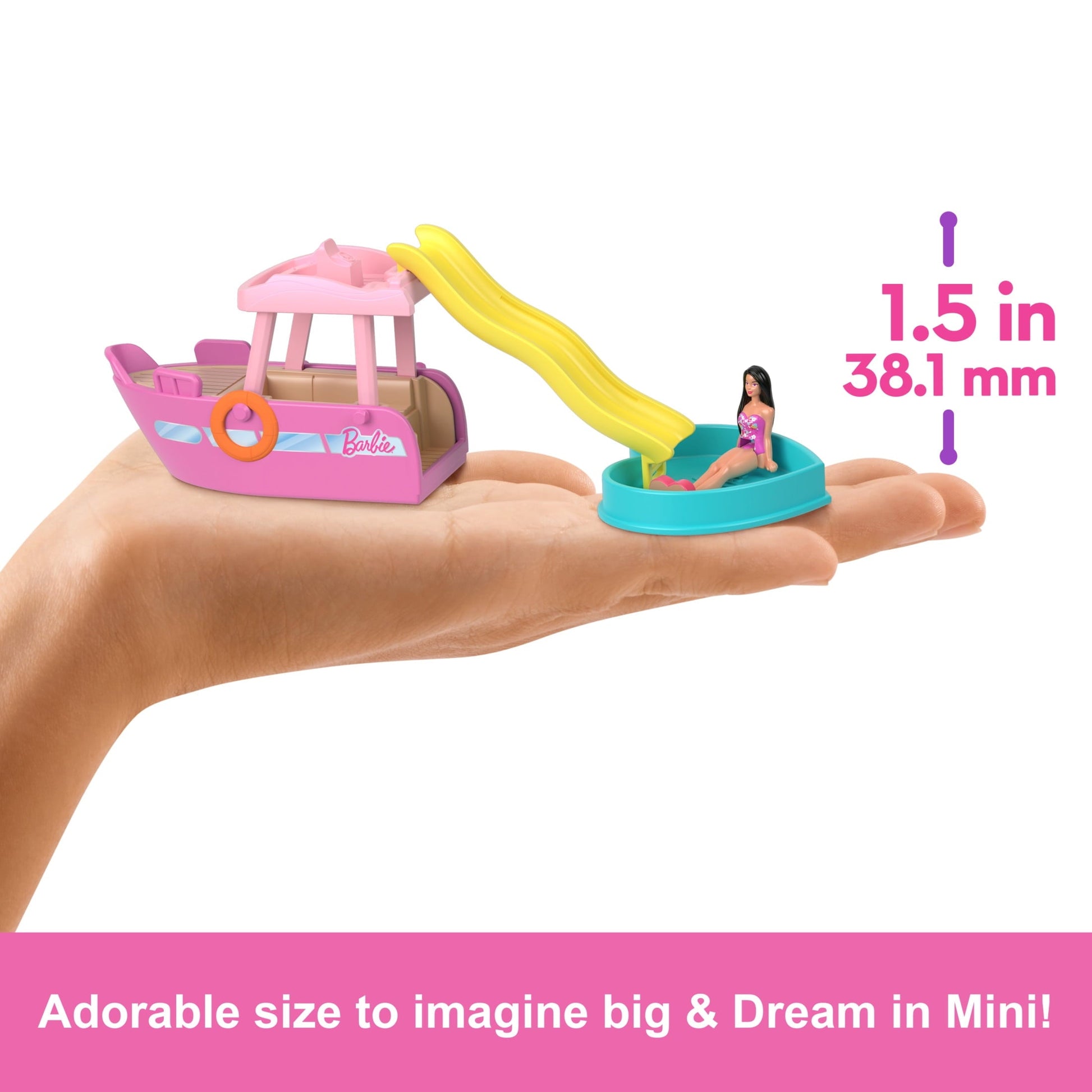Barbie Mini BarbieLand Doll & Vehicle Set with 1.5-inch Doll & Dream Boat with Color-Change