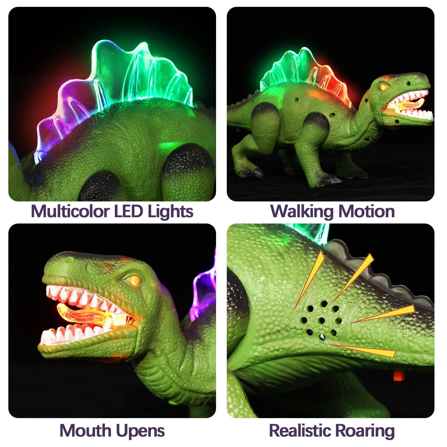 Light-up Walking Dinosaur Toy for Kids, 12 inches Electronic Dinosaur with Roaring Sound and Dinosaur Figures, Gift for Boys & Girls 3 4 5 6 7 Years - Green