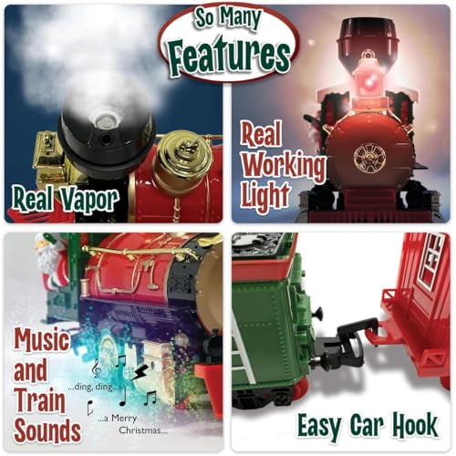 Christmas Train Set for Under The Tree with Lights, Music, Sounds, and Steam – Electric Train with On/Off Button, Smoke, Tracks – Perfect Holiday or Birthday Gift for Boys, Toddlers Ages 3+ Year Olds