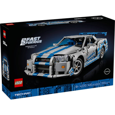 LEGO Technic 2 Fast 2 Furious Nissan Skyline GT-R (R34) Car - DIY Kit & Building Set for Adults - Collectible Model Street Racer with Drift Function - Gift for Car Enthusiasts and Movie Fans - 42210