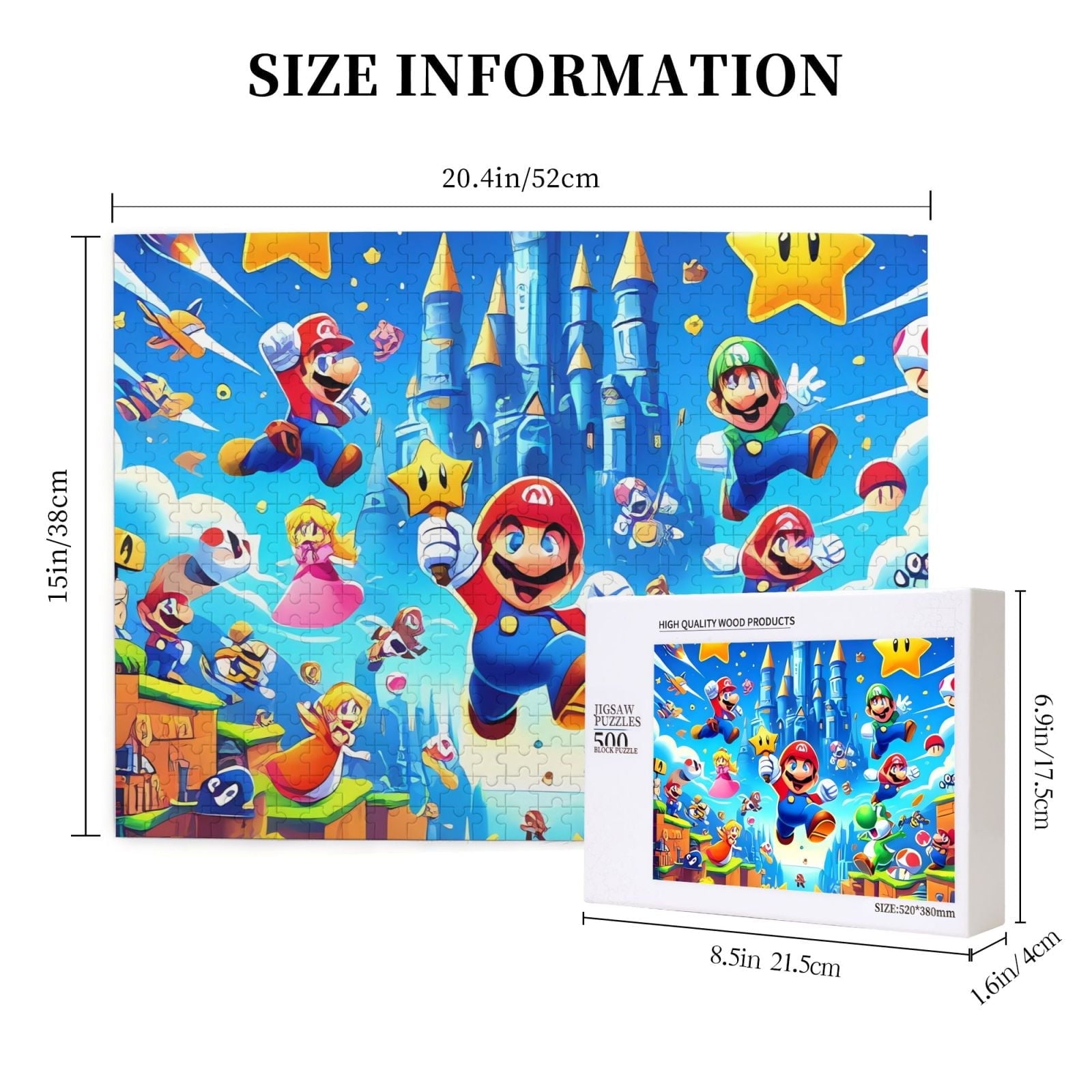 Lsque Mario Pattern Wooden Picture Puzzle ,500 Piece Jigsaw Puzzle ,Family Fun Puzzle, Home Décor Puzzle, Gift Puzzle(Horizontal style)