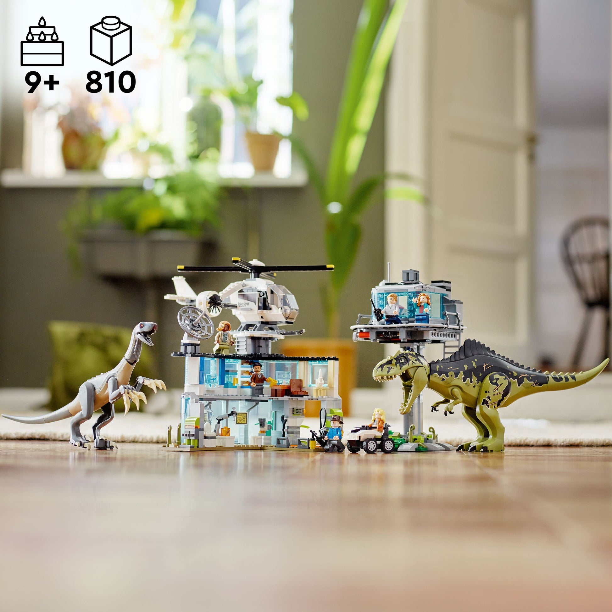 LEGO Jurassic World Giganotosaurus & Therizinosaurus Attack 76949 with 2 Dinosaur Toy Figures, ATV Car, Helicopter & Garage, Gifts for Kids, Boys and Girls