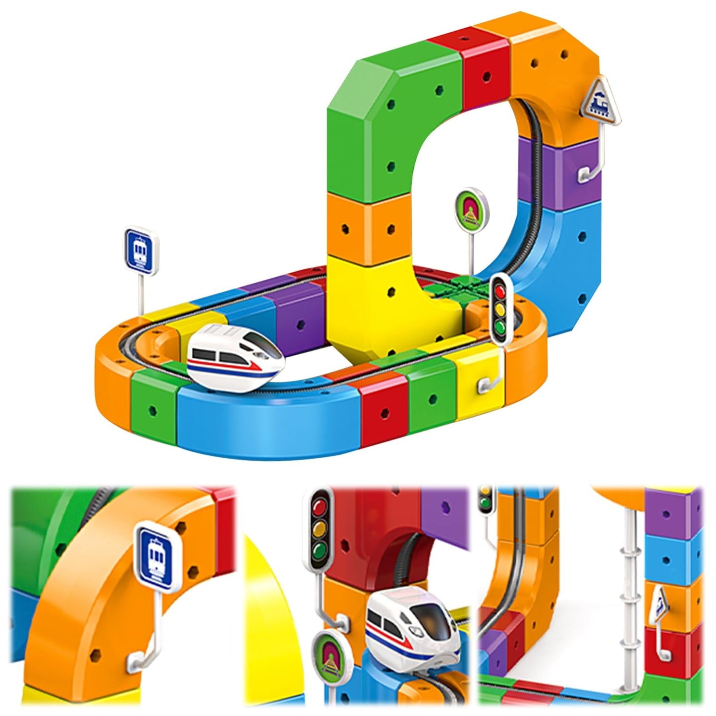 Track Fusion Train Set, 51Pcs Flexible Race Trackfusion Train, Magic Rail Cube Magnetic Monorail, Antigravity Car Block Track Fusion Toy for Kids