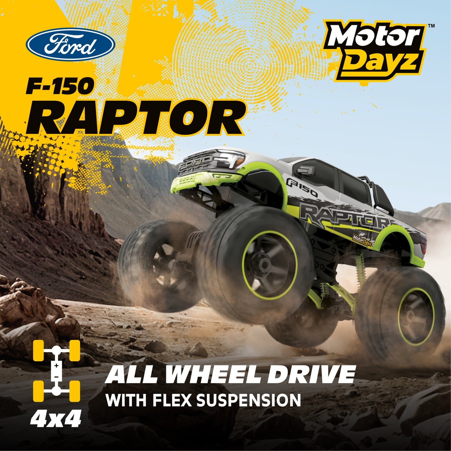 Motor Dayz (1:10) Ford F-150 Heavy Metal Remote Control 4X4 Truck, R2-10T89U-SV, Child