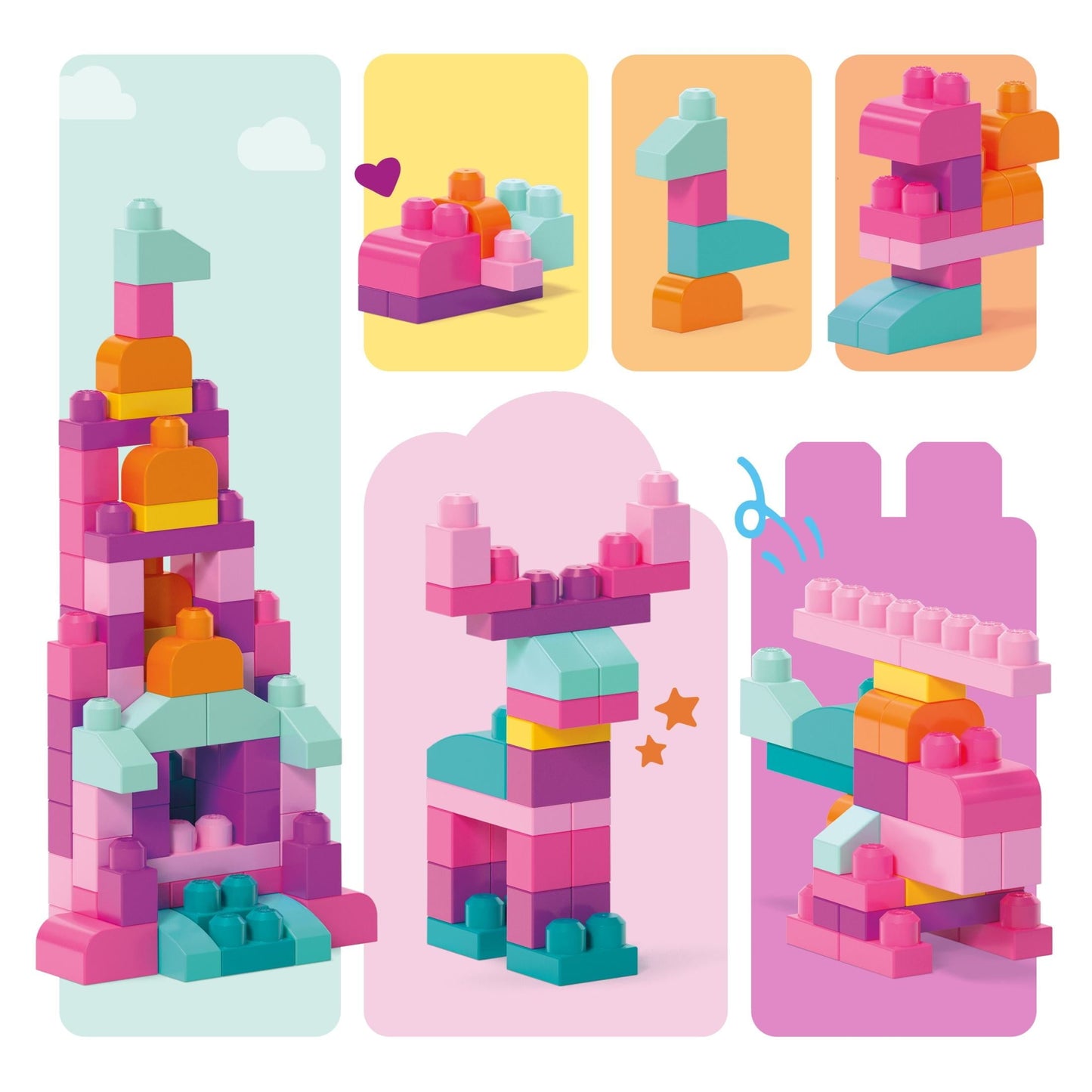 MEGA BLOKS Fisher-Price Toy Blocks Big Building Bag with Storage (80 Pieces) for Toddler, Pink