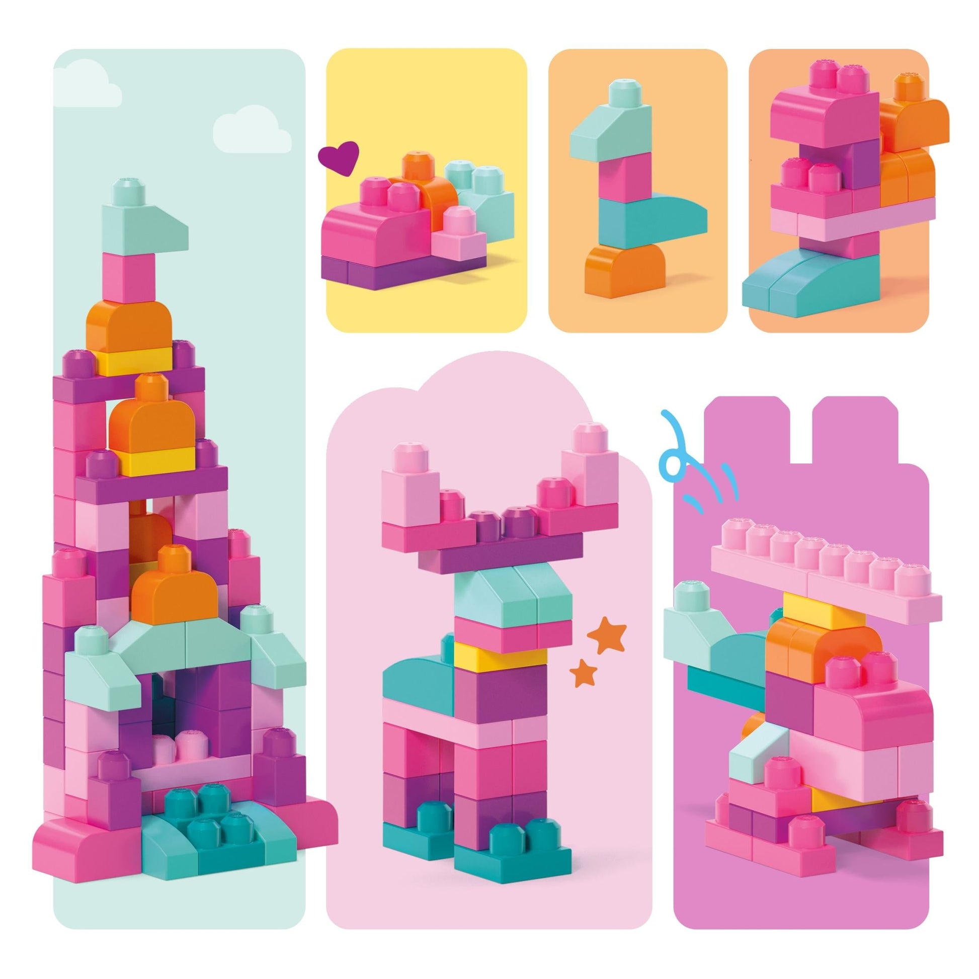 MEGA BLOKS Fisher-Price Toy Blocks Big Building Bag with Storage (80 Pieces) for Toddler, Pink