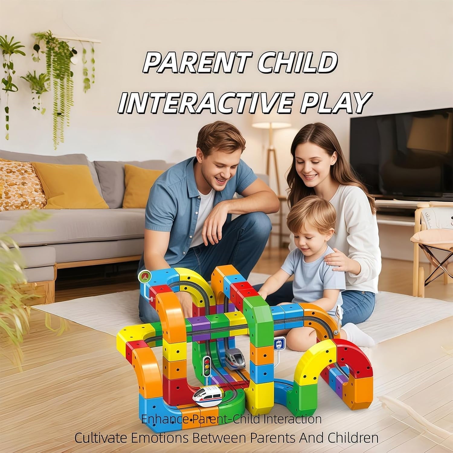 Magnetic Track Car Toys,Flexible Car Track Magnetic Train Set,DIY Race Car Track Building Kits with Train and Traffic Signs,for 4-8 Year Old Boy Toys Boys Girls Birthday Party Gifts (81PCS)