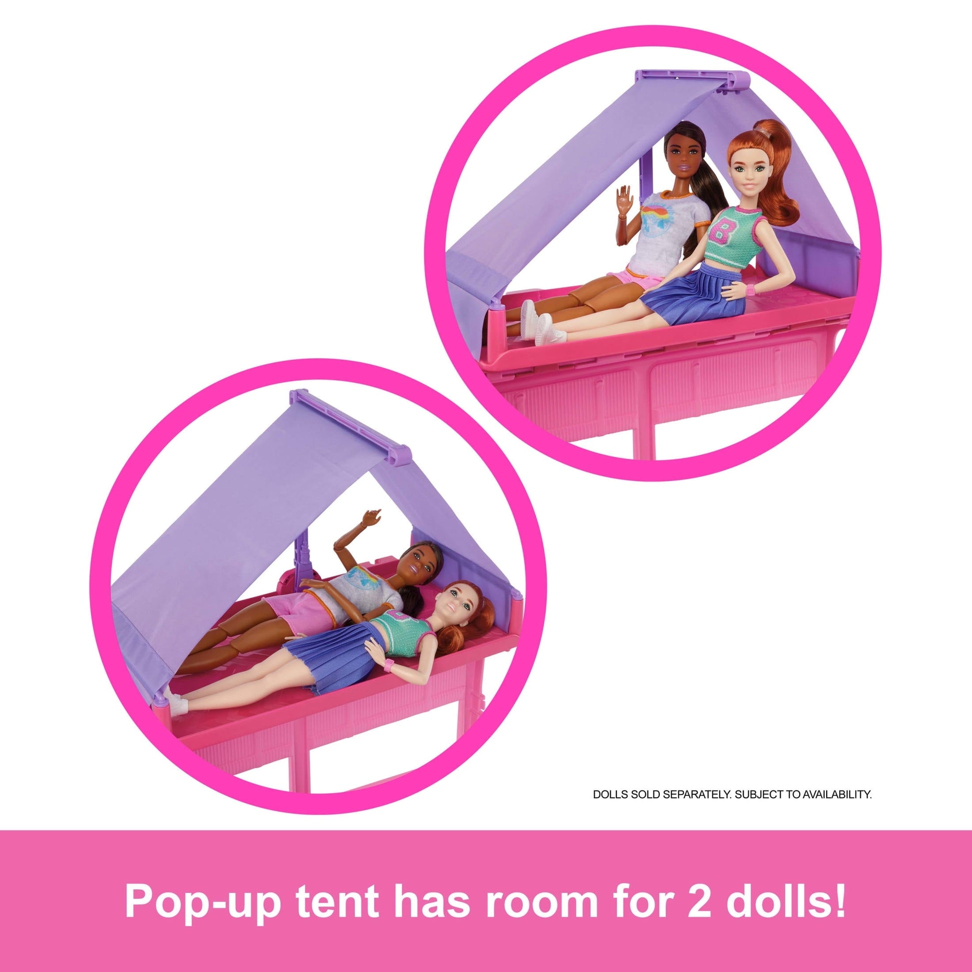 Barbie Dream Camper Playset with Roof Tent, BBQ Grill with Color-Change Feature & 60+ Accessories