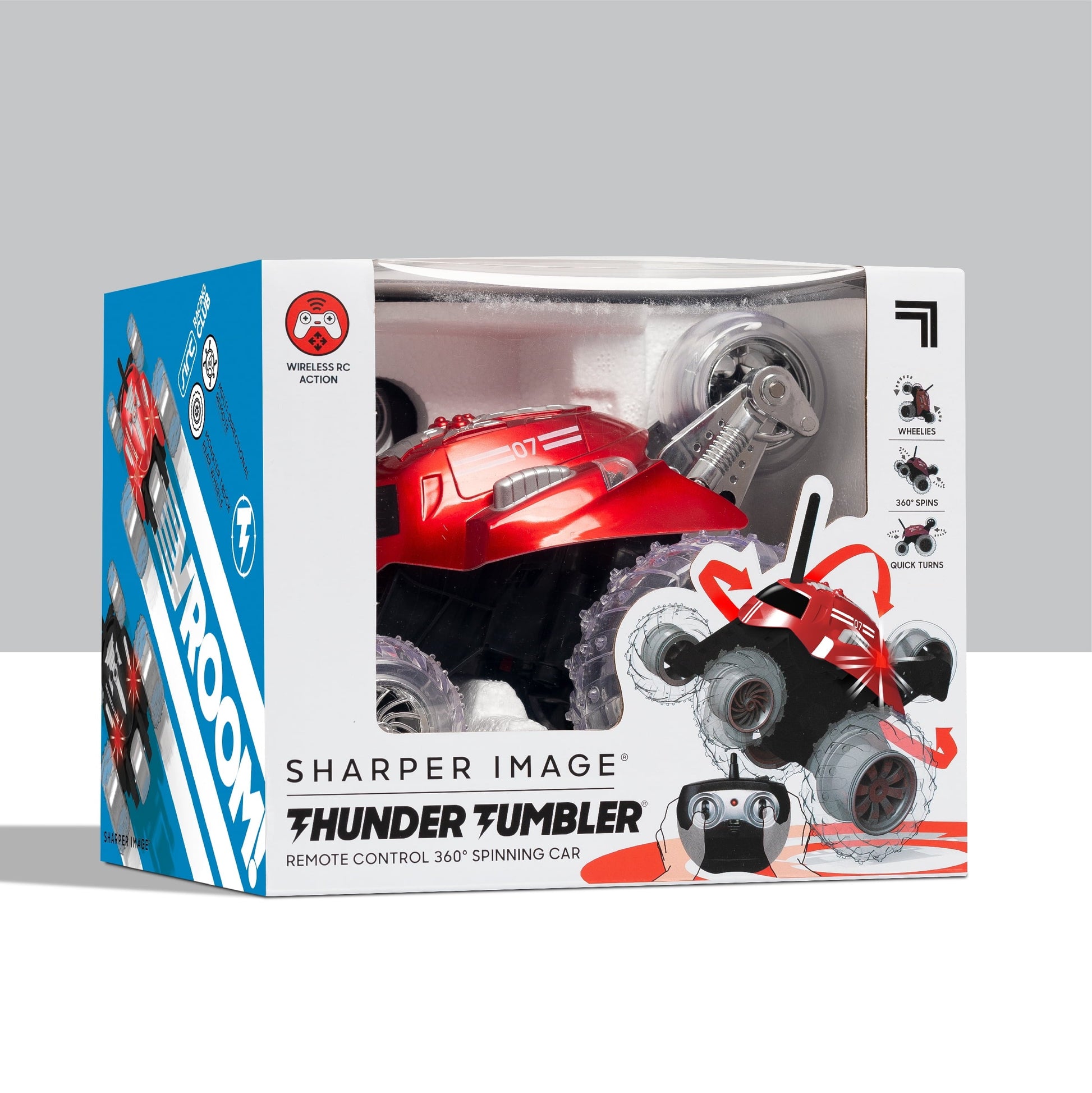 Sharper Image® Thunder Tumbler Remote Control Car, with LED Lighting and 360 Spins, Age 6+, Red