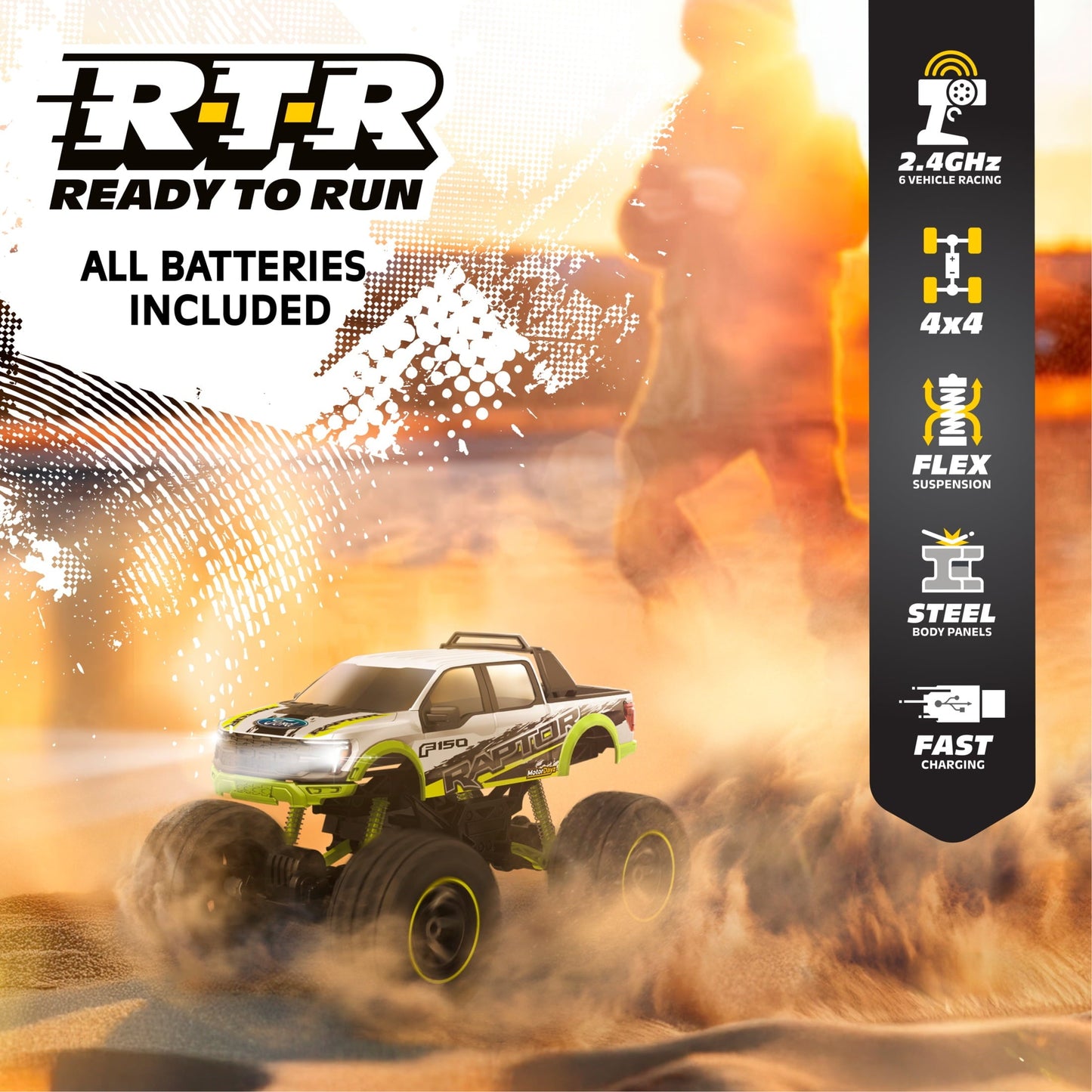 Motor Dayz (1:10) Ford F-150 Heavy Metal Remote Control 4X4 Truck, R2-10T89U-SV, Child