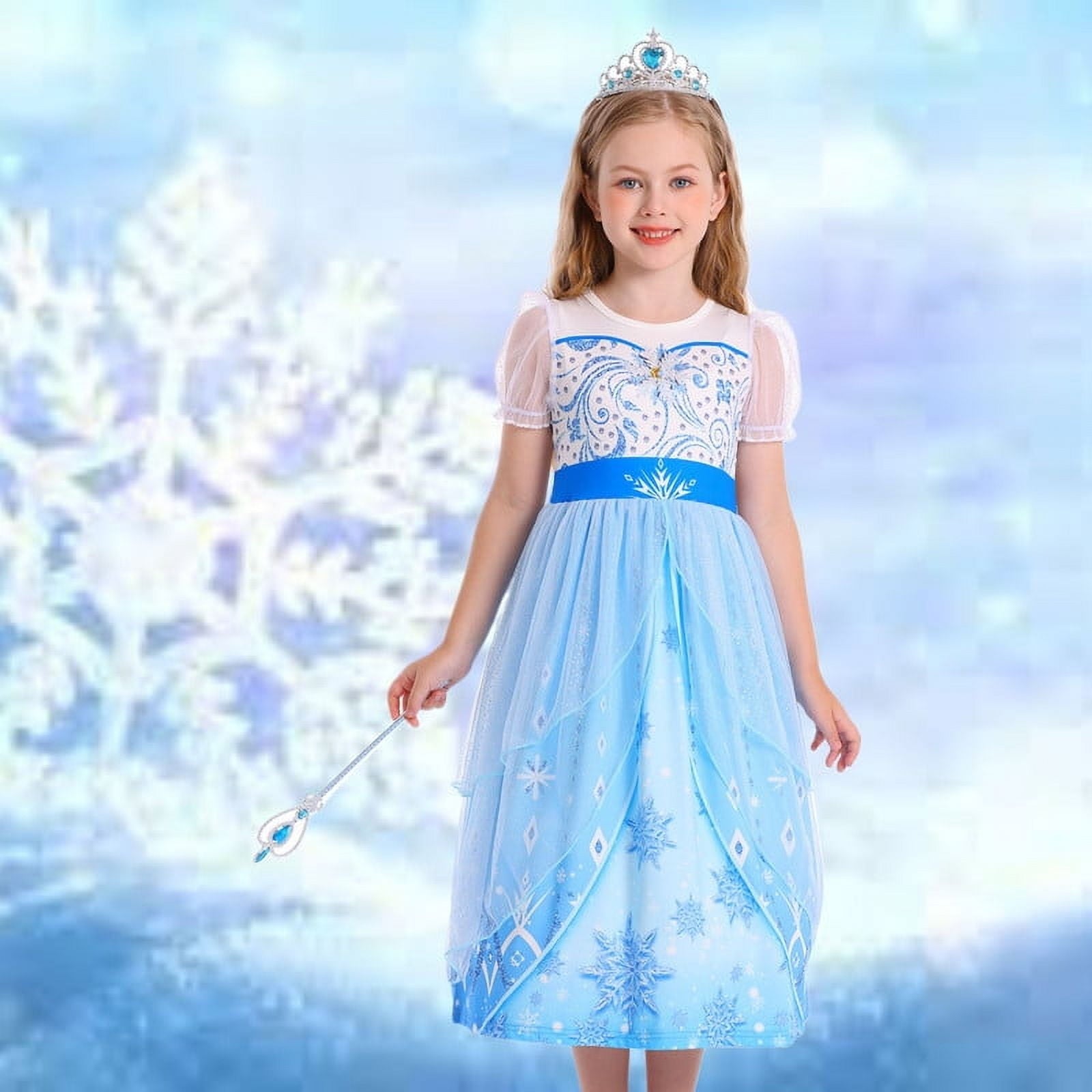 Jurebecia Girls Snow Queen Dress Princess Costume Halloween Birthday Party Dresses up for Toddler Girl Kids 4t (3-4Years)