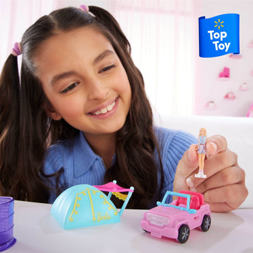 Barbie Mini BarbieLand Doll & Vehicle Set with 1.5-inch Doll, Color-Change SUV & Tent Accessory