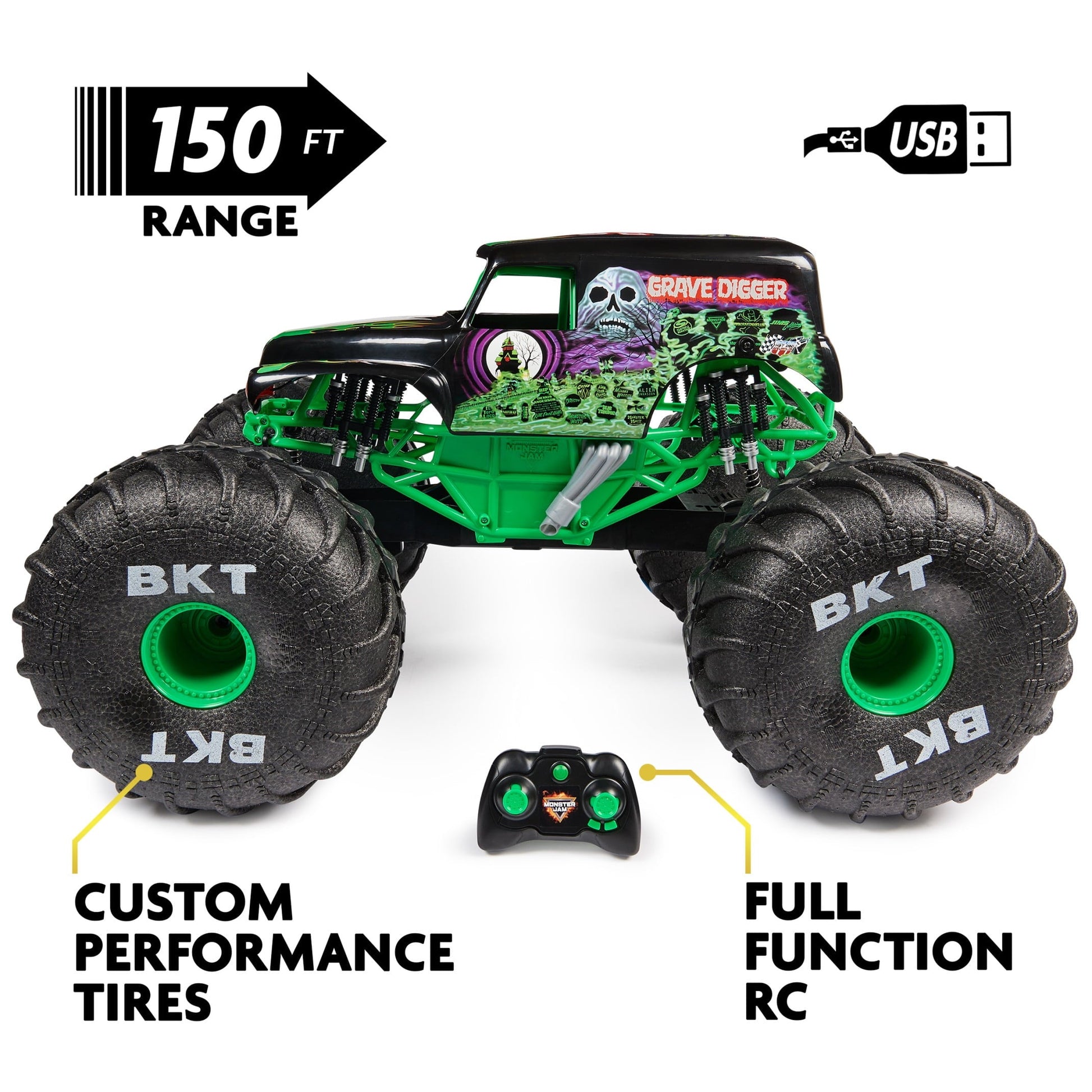 Monster Jam Mega Grave Digger All-Terrain Remote Control Monster Truck, 1:6 Scale