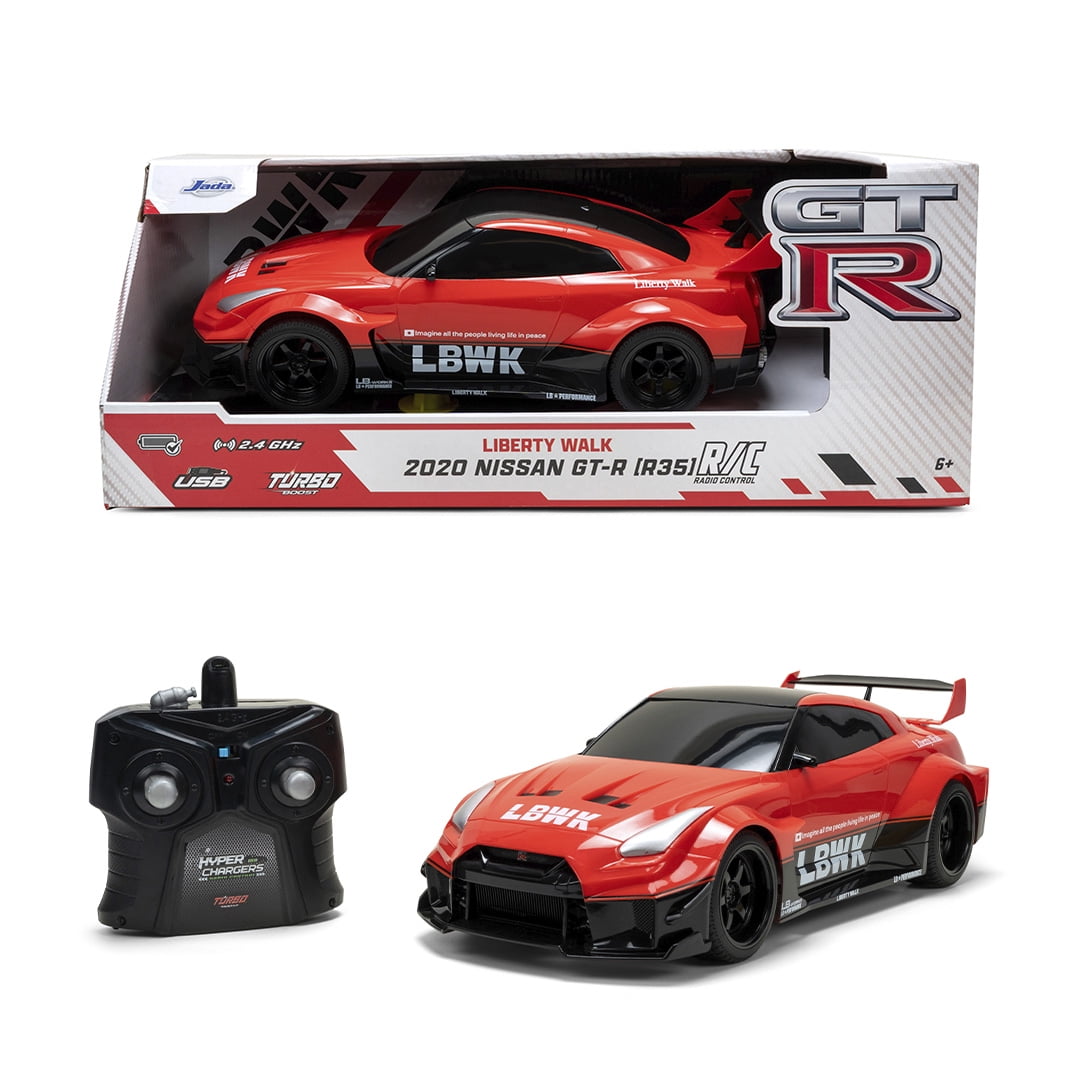 Jada 2020 Nissan GT-R R35 Liberty Walk – 1:16 RC – USB Rechargeable with Turbo Boost, Radio Control Cars (Red)