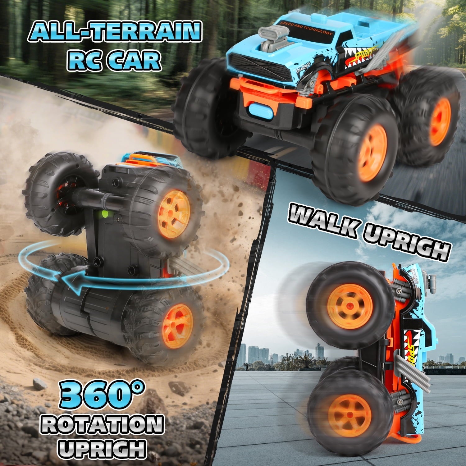 Huge Wave Remote Control Car for Boys, 1:16 Scale RC Stunt Monster Truck Toys, with Transform Track and Mini Car, Christmas Birthday Gift for Kids Age 4-12