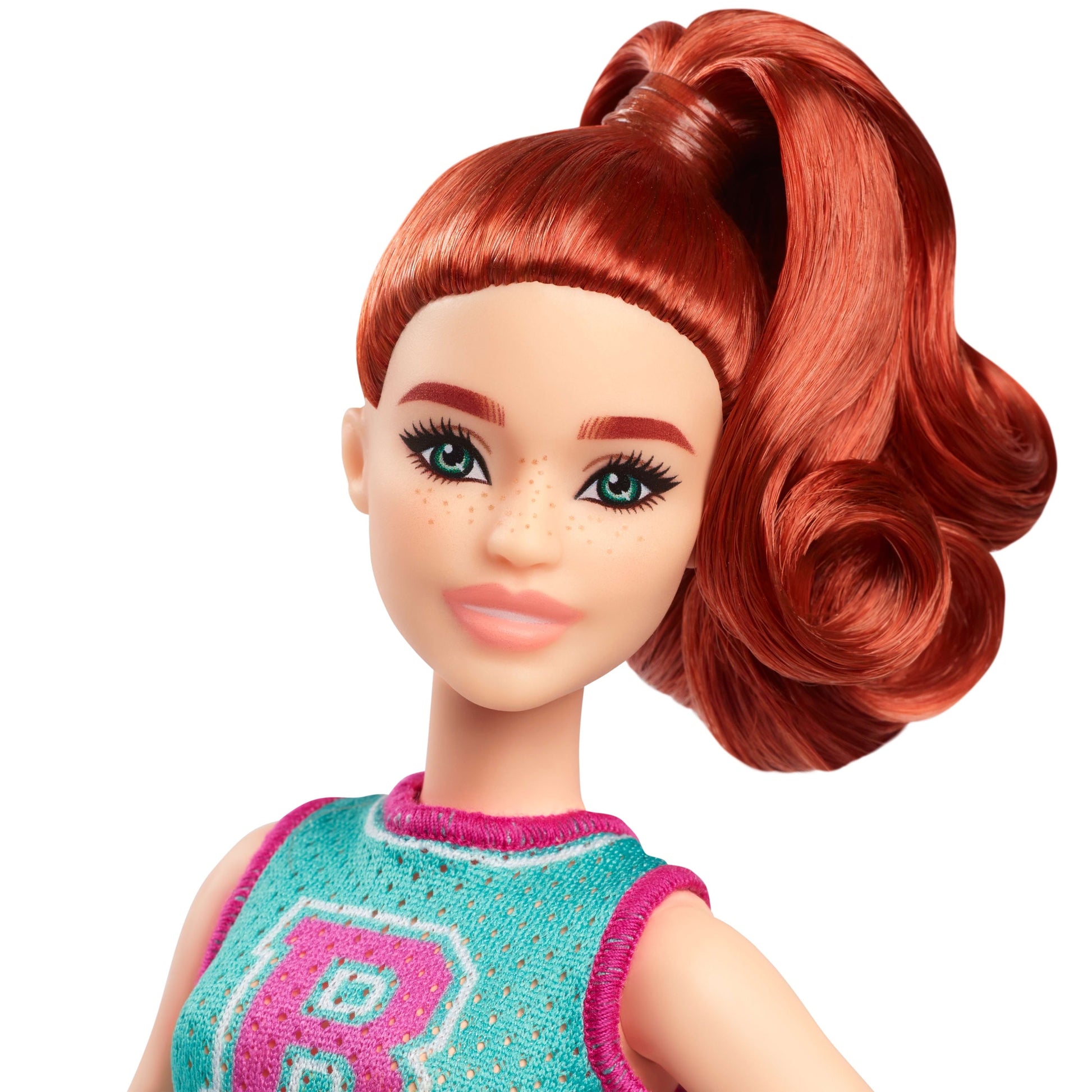 Barbie Fashionistas Doll #232 with Red Hair in Jersey Top and Pleated Purple Skirt, Watch, Sneakers