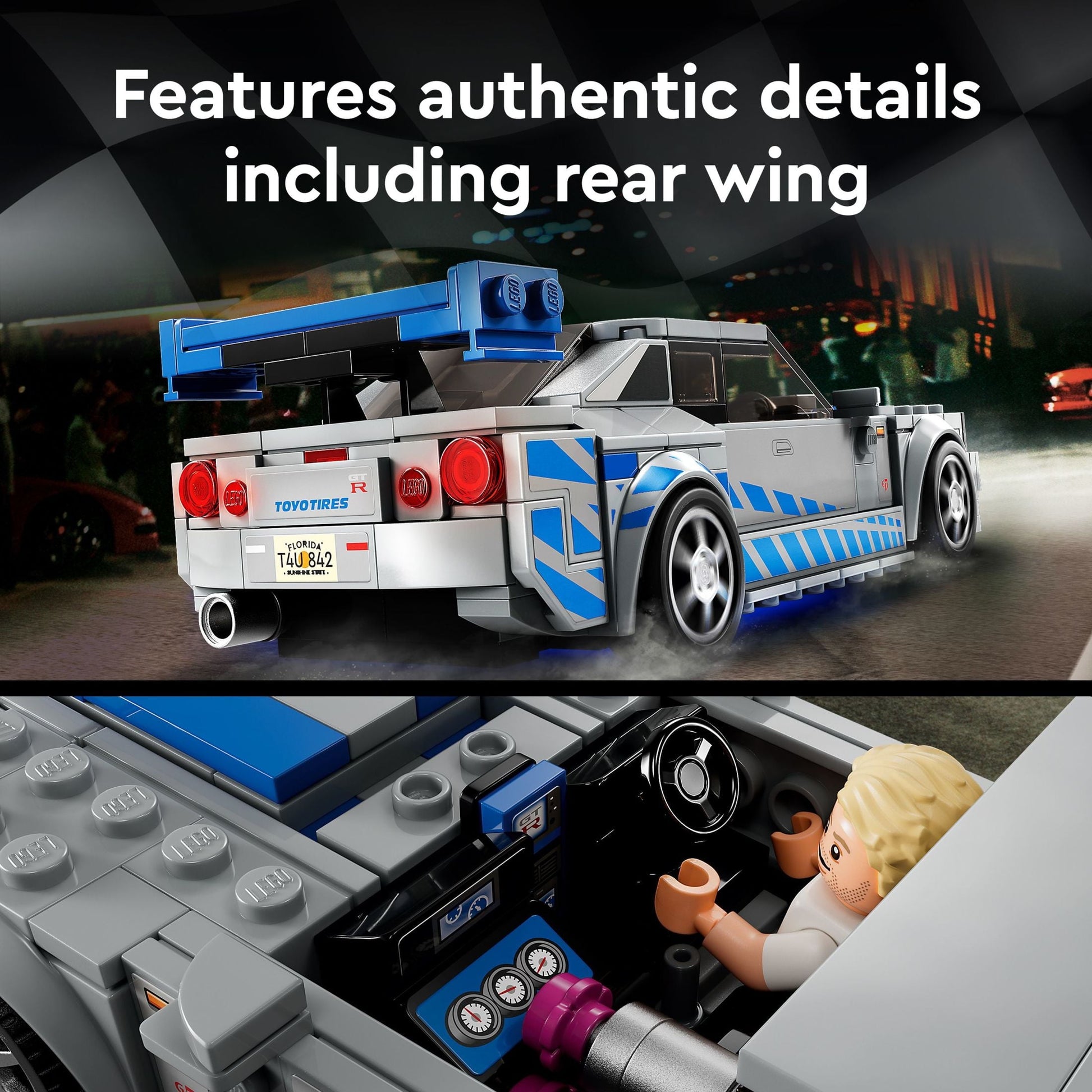 LEGO Speed Champions 2 Fast 2 Furious Nissan Skyline GT-R (R34) 76917 Race Car Toy Model Building Kit, Collectible with Racer Minifigure, 2023 Set for Kids