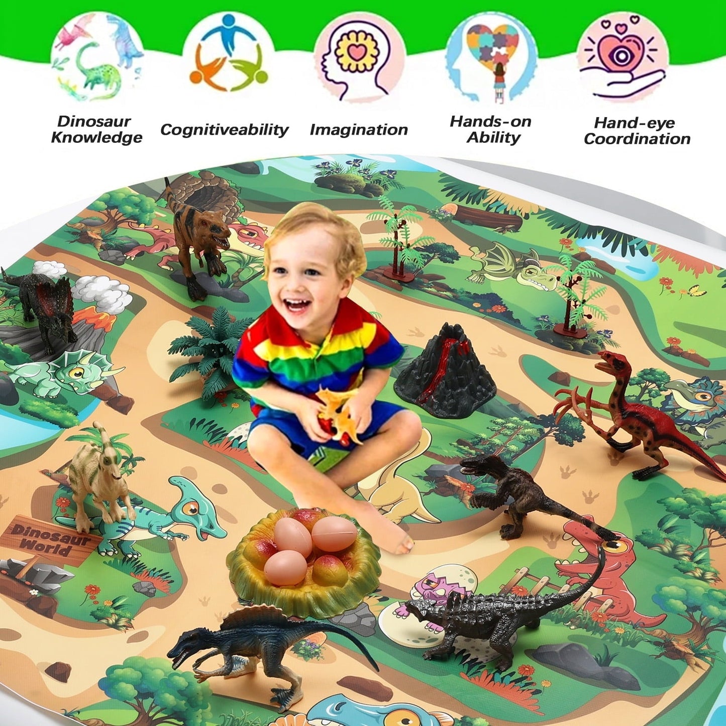 Lictin Dinosaur Toys Play Set, 42 PCS Dinosaur Toys with Play Mat for Kids Toddlers, Dinosaur Figures, Trees, Volcano, Dinosaur Toys Gift Set for 3 4 5 6 7 8 Years Boys Girls