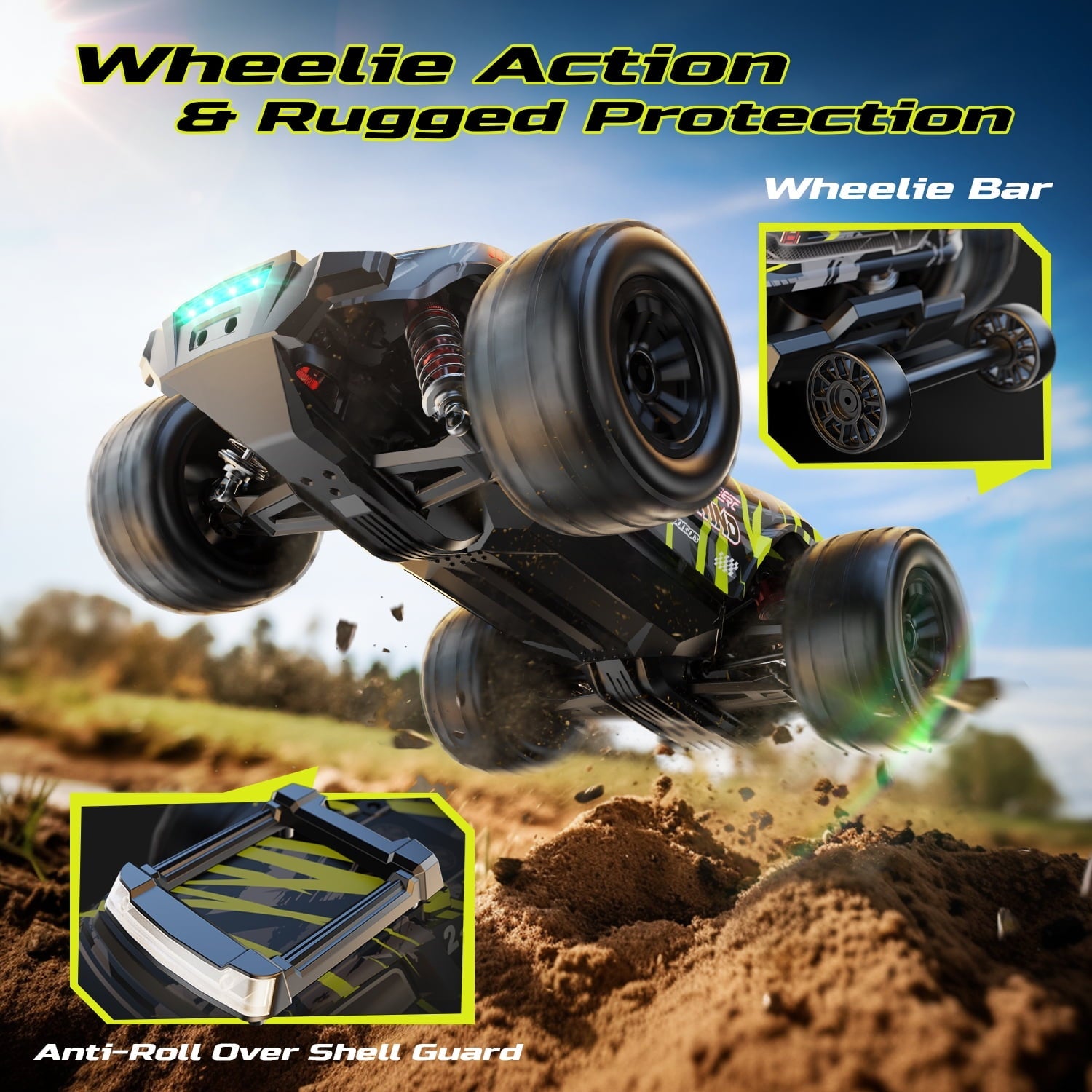 DEERC 1/14 Fast Brushless RC Car for Adults, 43 MPH High Speed 4x4 Off-Road RC Truck, Waterproof Monster Truggy, All Terrain Remote Control Drift Car for Boys 8-12, 2 Batteries, 3S Lipo Compatible