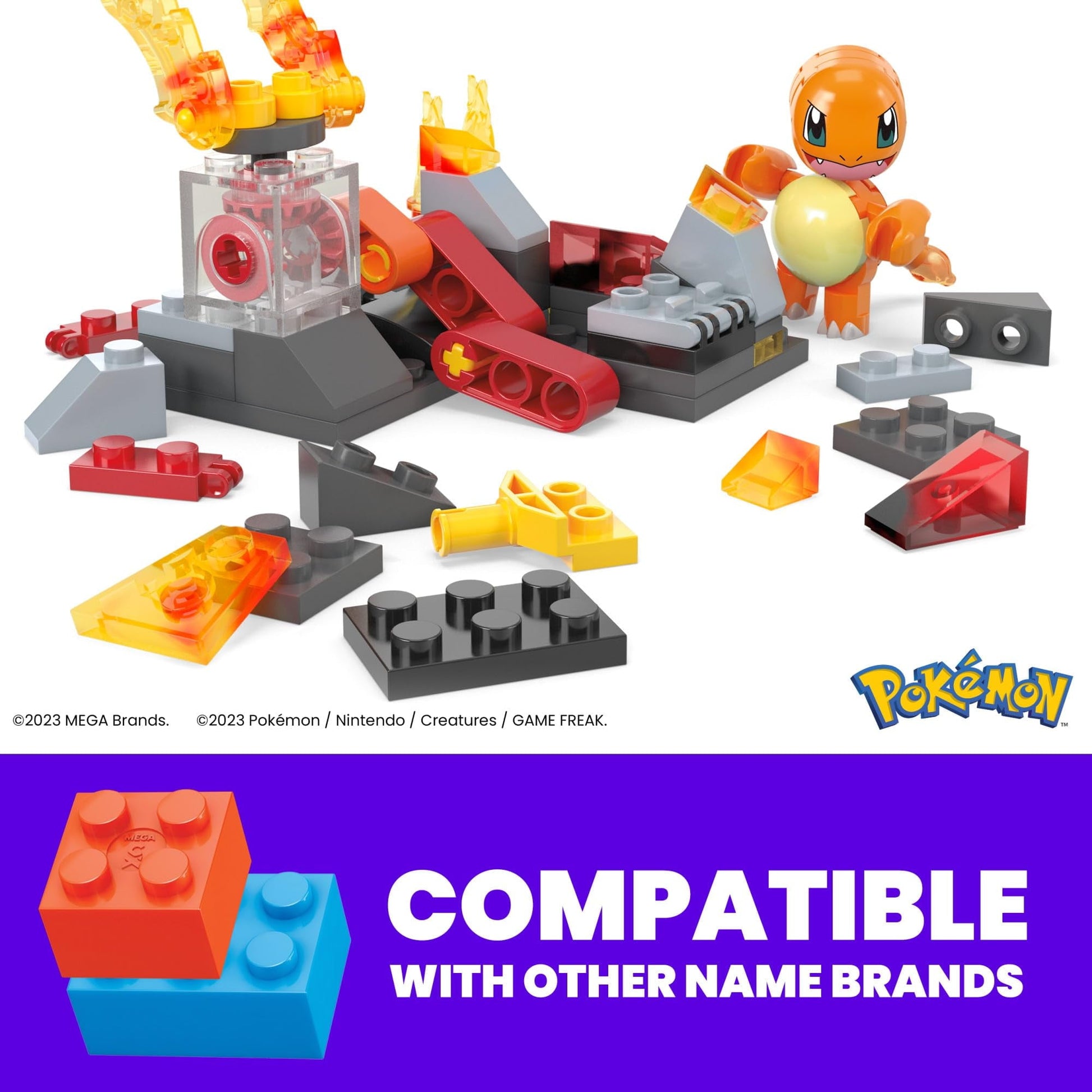 Mega Pokemon Action Figure Building Toys, Charmander's Fire-Type Spin with 81 Pieces, 1 Buildable Character and Turn Motion, for Kids