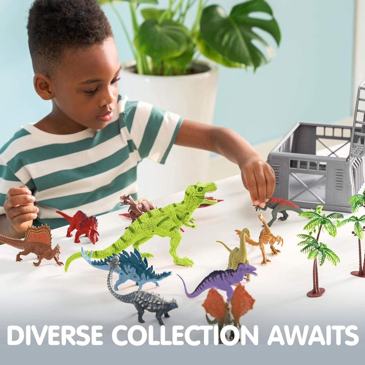 Joyfy 19 PCS Dinosaur Figures for Toddlers, Realistic Dinosaur Toys with Activity Play Mat & Storage Cage & Trees, Dino Playset Toys for Kids Ages 3-5, Christmas Birthday Gift For Boys