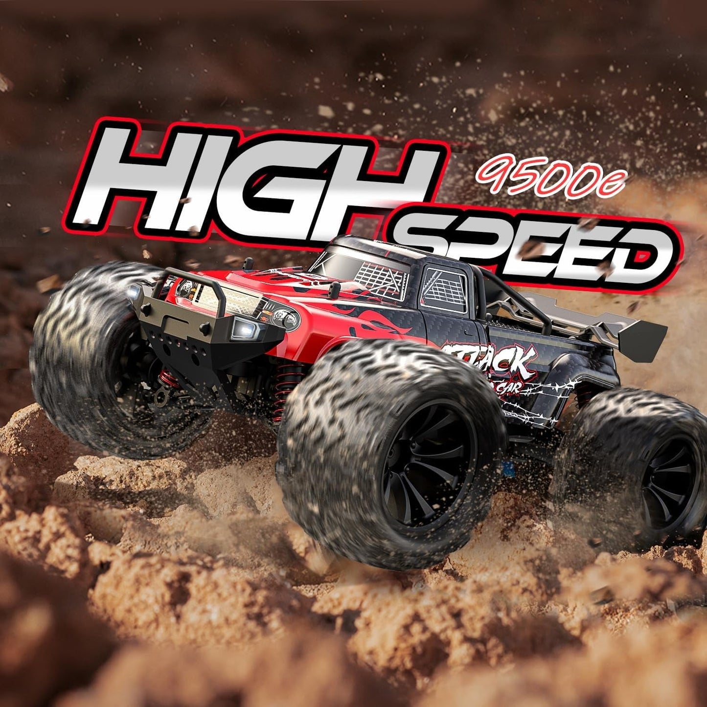 DEERC 9500E 1:16 Scale All Terrain RC Car, 4x4 High Speed 40 KPH RC Truck, 2.4Ghz Remote Control Truck with 2 Batteries, Off-Road Monster Truck for Adults Kids