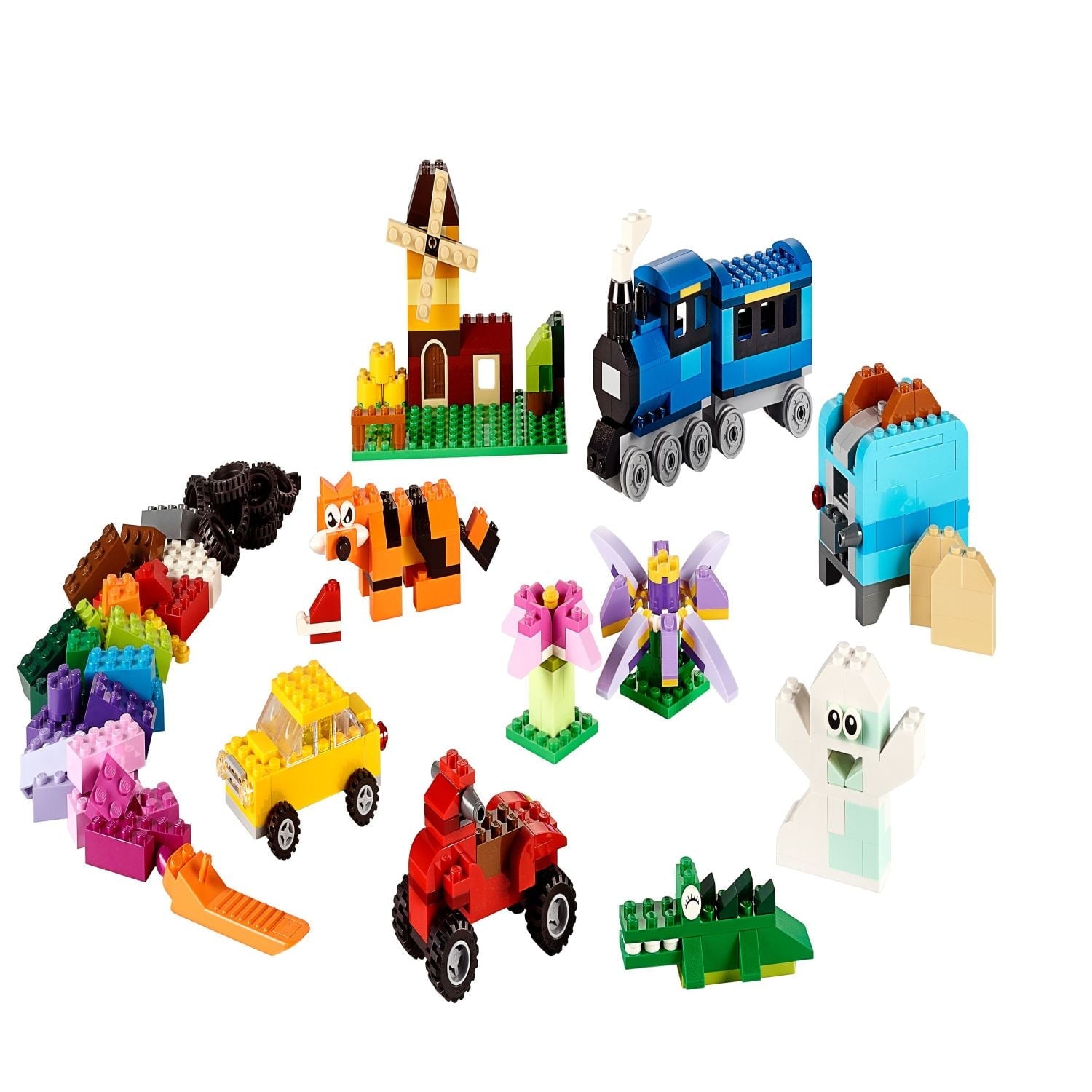 LEGO Classic Medium Creative Brick Box , Toy Set with Train, Car, Tiger, Birthday Gift for Kids 4+, 10696