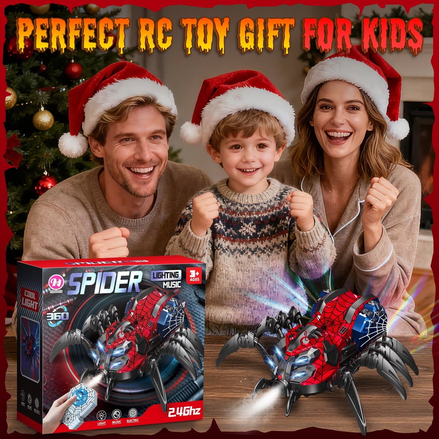 Huge Wave Remote Control Car for Boys, 2.4GHz RC Spider Toys with Spray and Lights, Realistic Moving Legs, Christmas Birthday Gift for Kids Ages 4-12