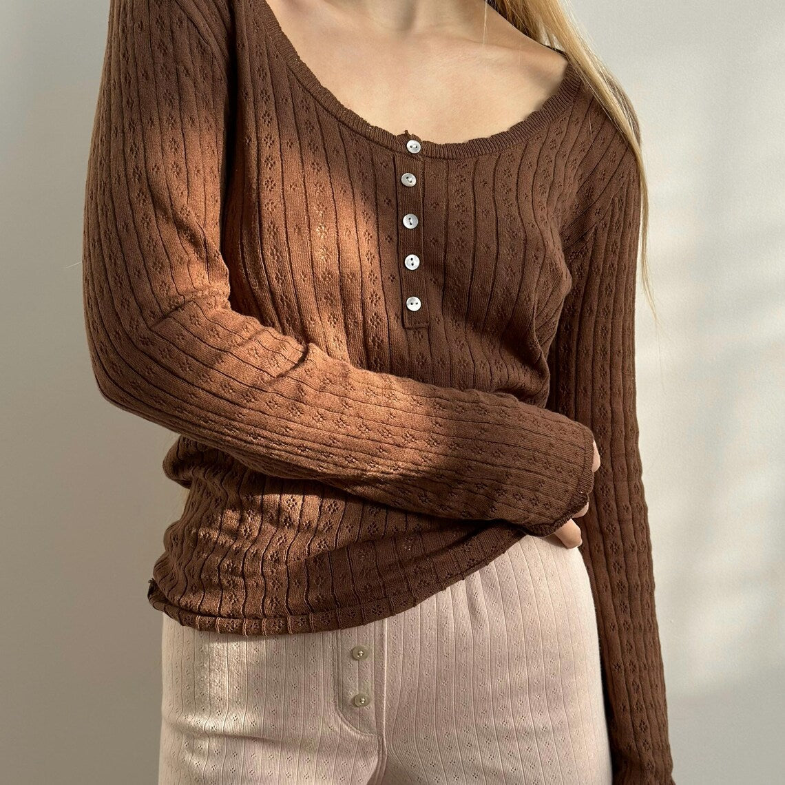 Haut à manches longues en tricot de coton