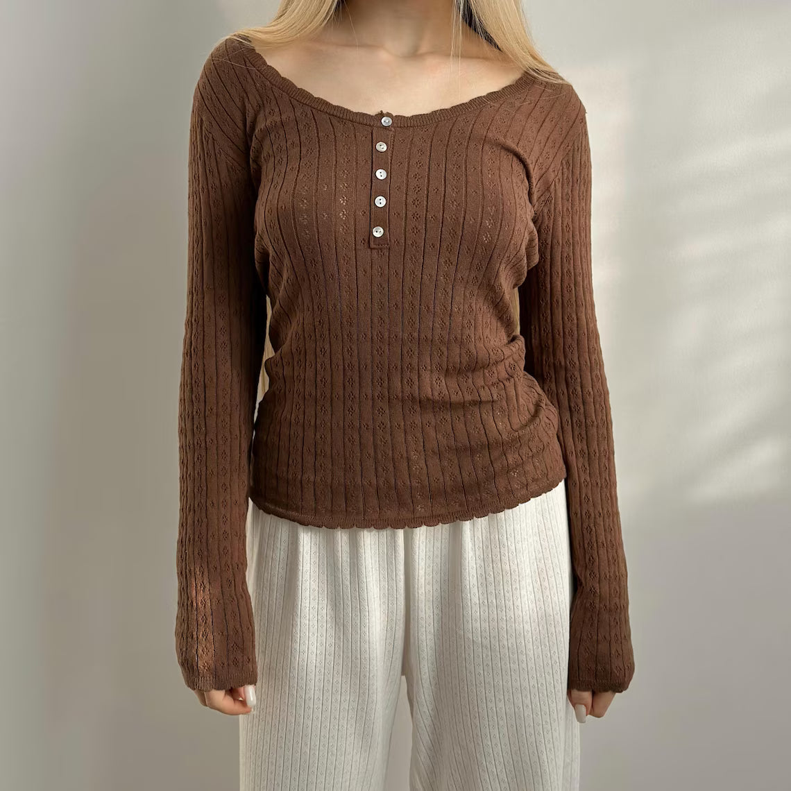 Haut à manches longues en tricot de coton