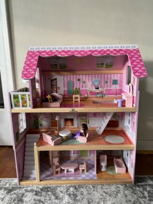 Delta Children Little Gem Dollhouse - Wooden 3-Story Dollhouse with 4 Rooms - Includes 16 Accessories - Fits 5-inch Dolls - Pretend Play Dream Gift for Ages 3+